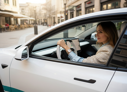 White and light green Leather Carbon Fiber Customize Tesla model 3 highland Steering Wheel - Super Enhancer(2023.9+) Axeco