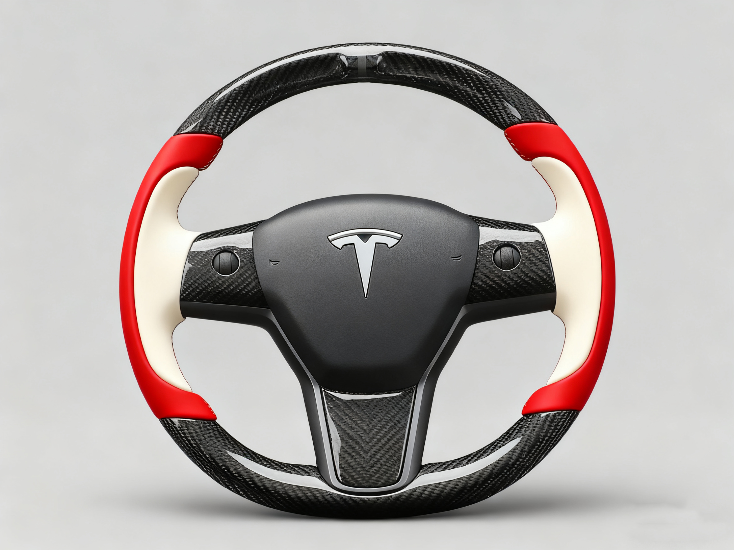 Red and off-white Carbon Fiber Tesla model 3 Steering Wheel -Track Master(2023.9+) Axeco