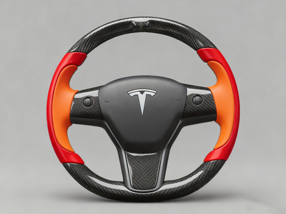 Red and Orange Carbon Fiber Tesla Model Y Steering Wheel-Track Master(2020-2024) Axeco