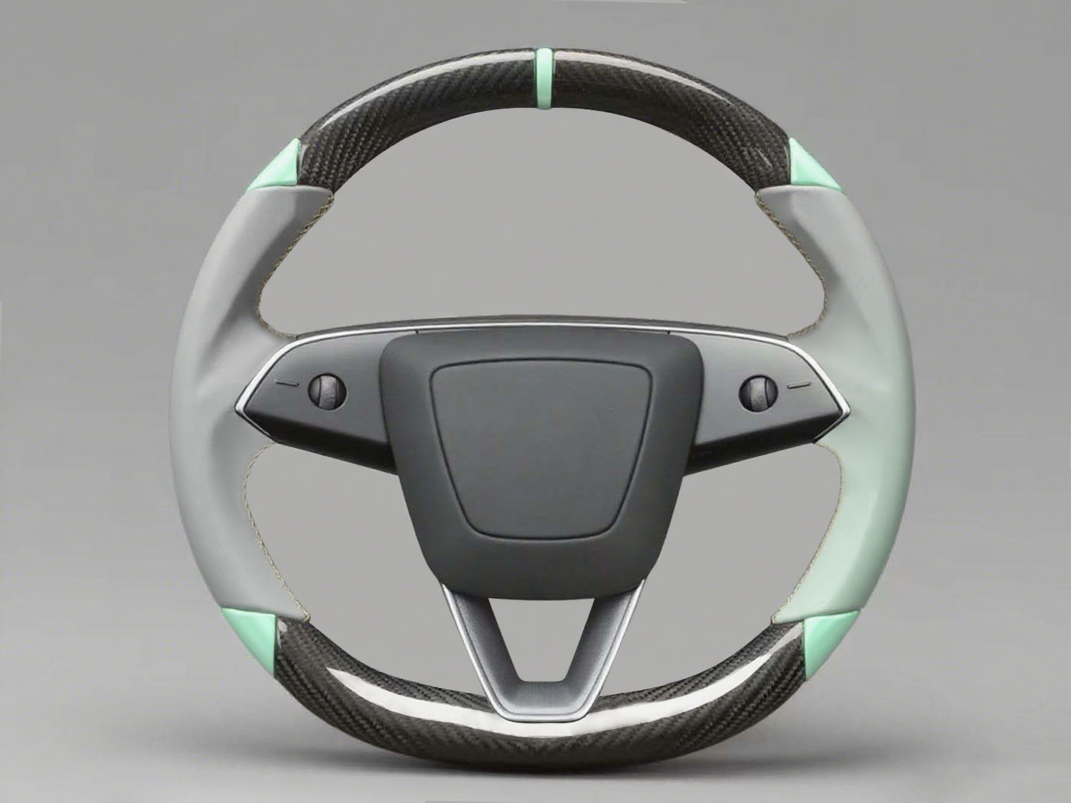 Gray and light green Leather Carbon Fiber Customize Tesla Model Y Juniper Steering Wheel - DYNA (2025+) Axeco