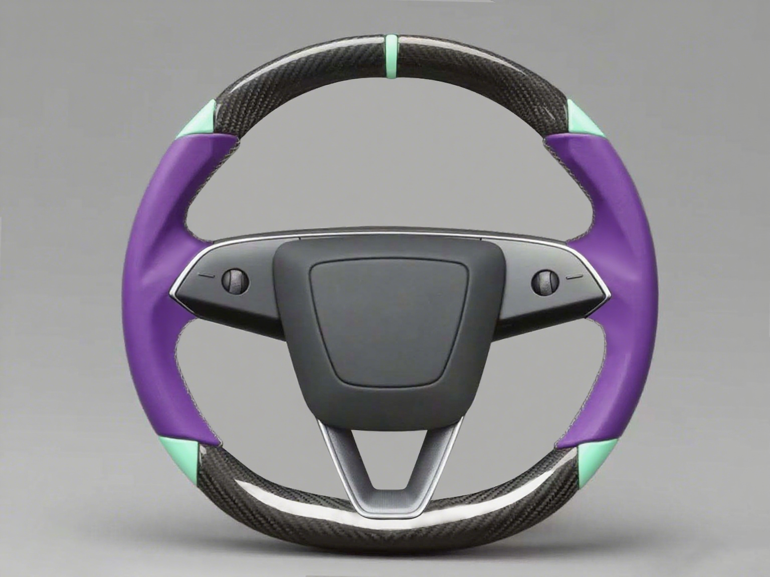 Purple and light green Leather Carbon Fiber Customize Tesla Model Y Juniper Steering Wheel - DYNA (2025+) Axeco