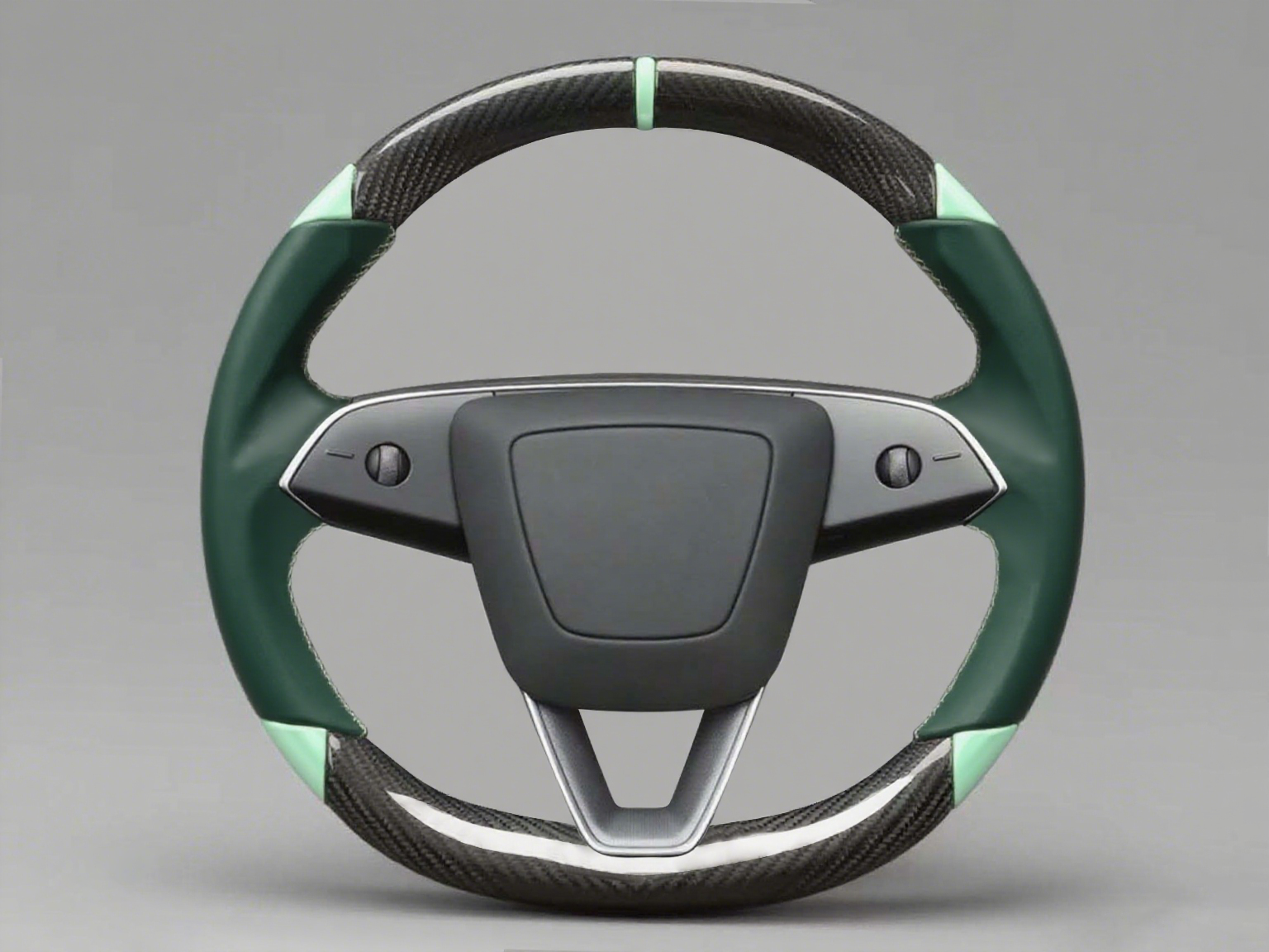 Dark green and light green Leather Carbon Fiber Customize Tesla Model Y Juniper Steering Wheel - DYNA (2025+) Axeco