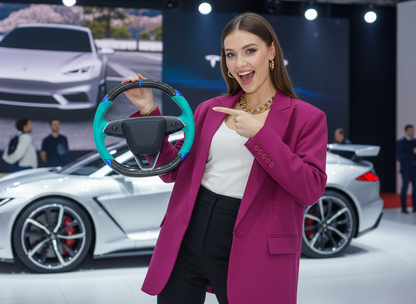 Light blue and bright blue Carbon Fiber Tesla Model 3 Highland Custom Steering Wheel -DYNA(2023.9) Axeco