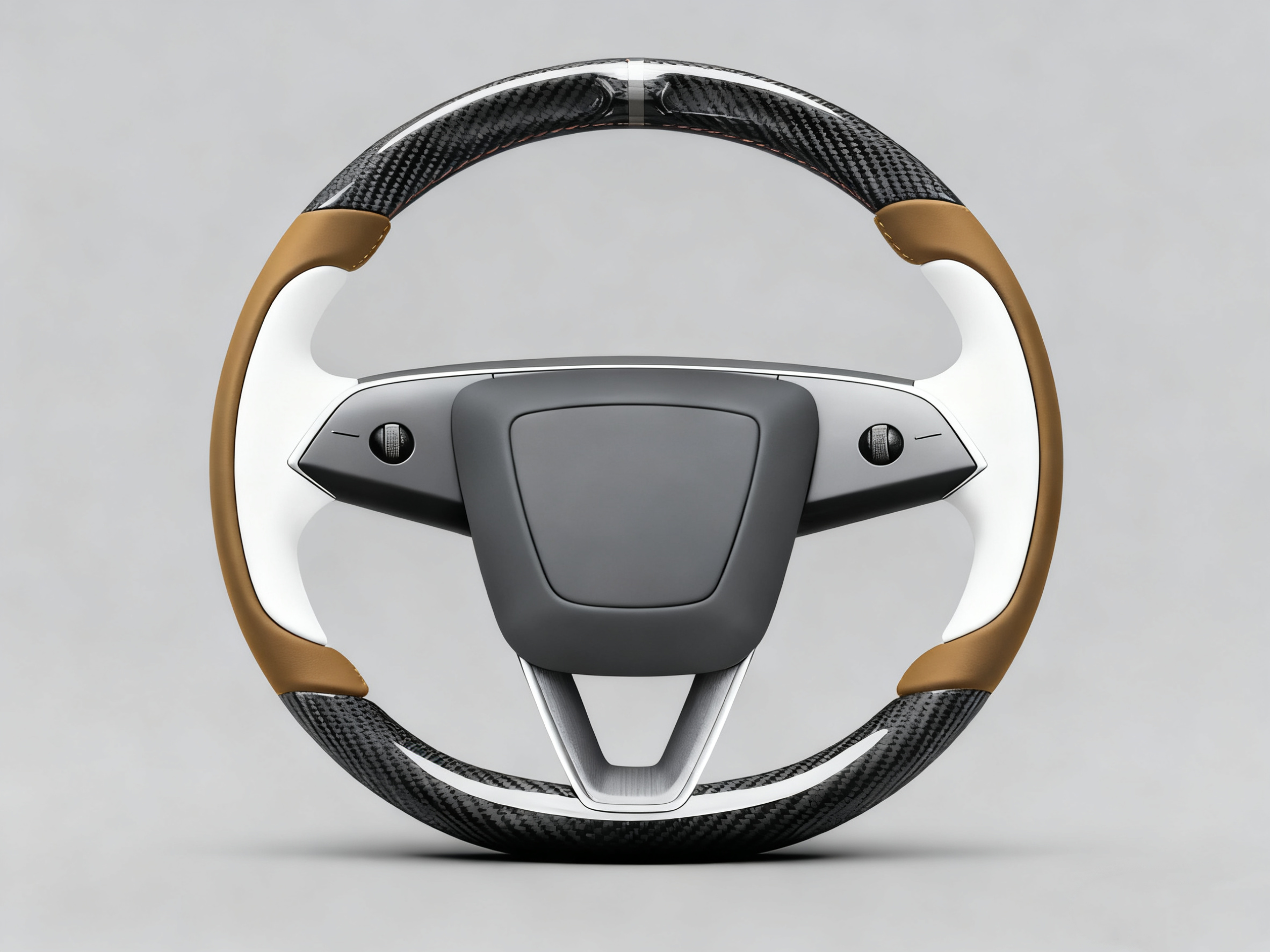 Brown and white Carbon Fiber Tesla model 3 highland Steering Wheel -Track Master(2023.9+) Axeco
