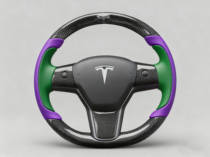 Deep purple and emerald green Carbon Fiber Tesla model 3 Steering Wheel -Track Master(2023.9+) Axeco