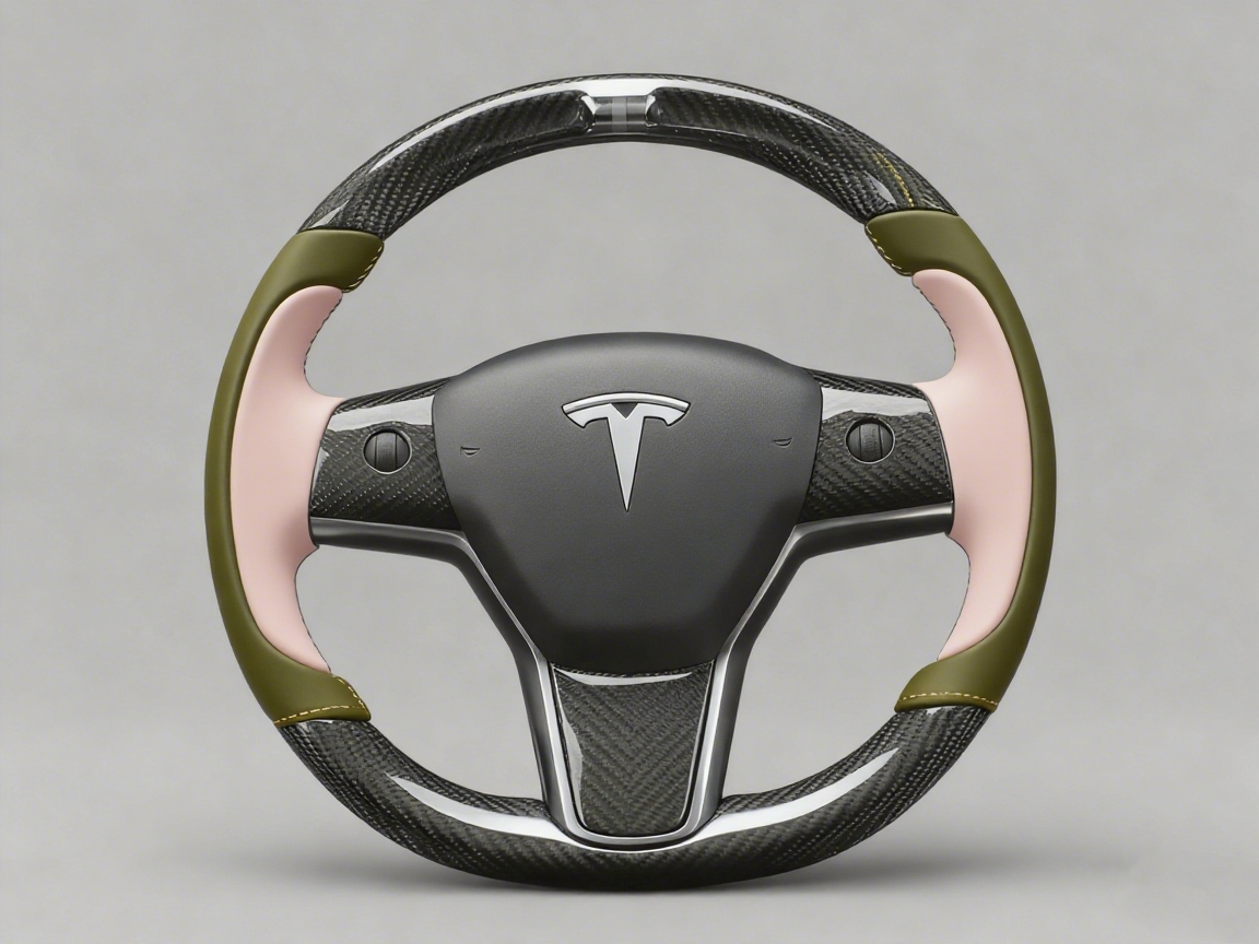 Olive green and soft pink Carbon Fiber Tesla model 3 Steering Wheel -Track Master(2023.9+) Axeco