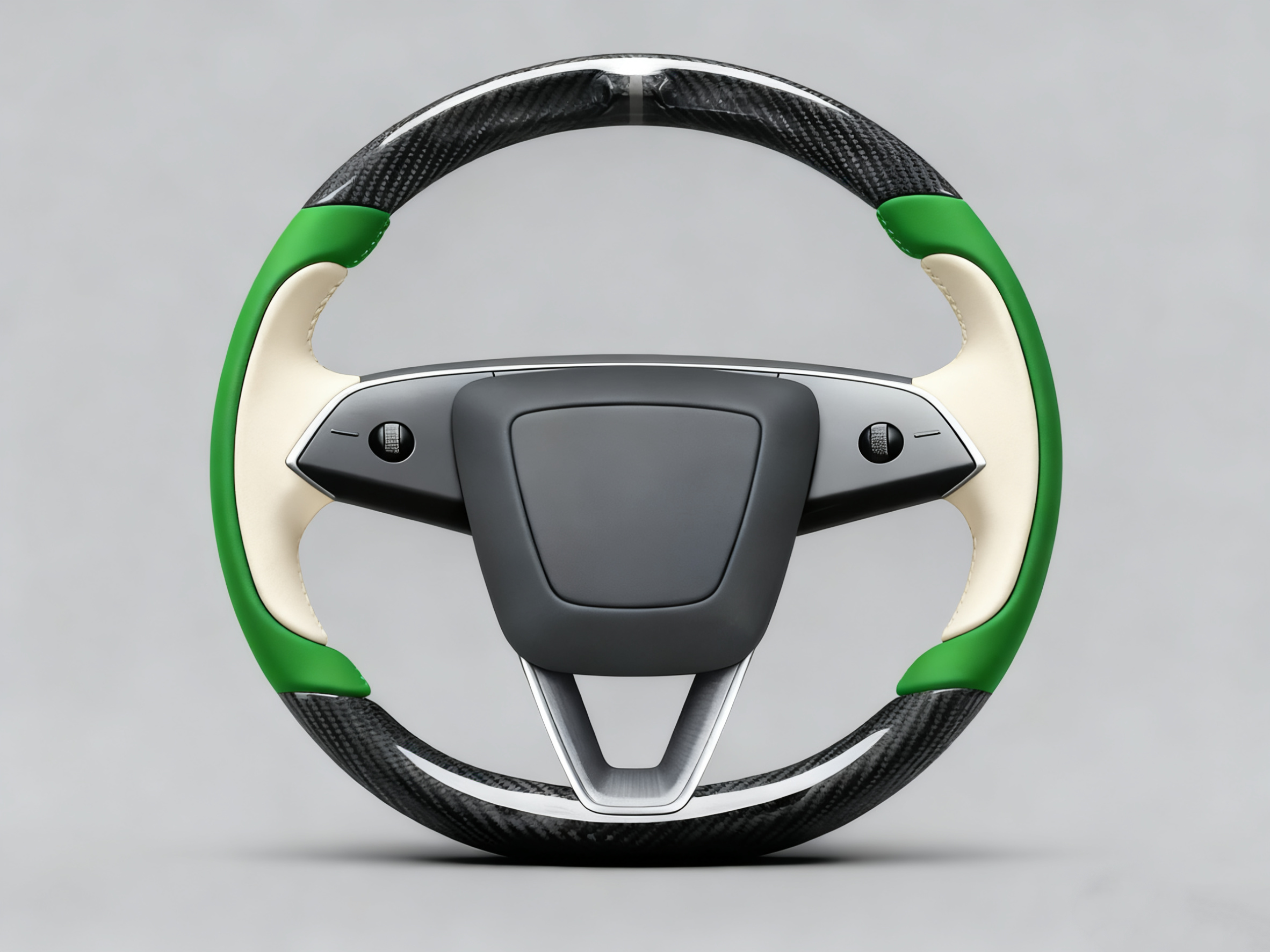 Emerald green and off-white Carbon Fiber Tesla Model Y Juniper Steering Wheel For Lady's -Track Master(2023.9+) Axeco
