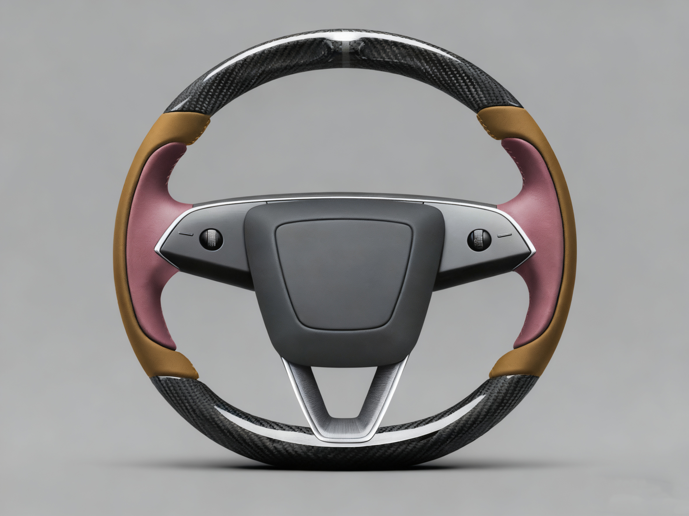 Brown and red bean paste powder Carbon Fiber Tesla Model Y Juniper Steering Wheel For Lady's -Track Master(2023.9+) Axeco