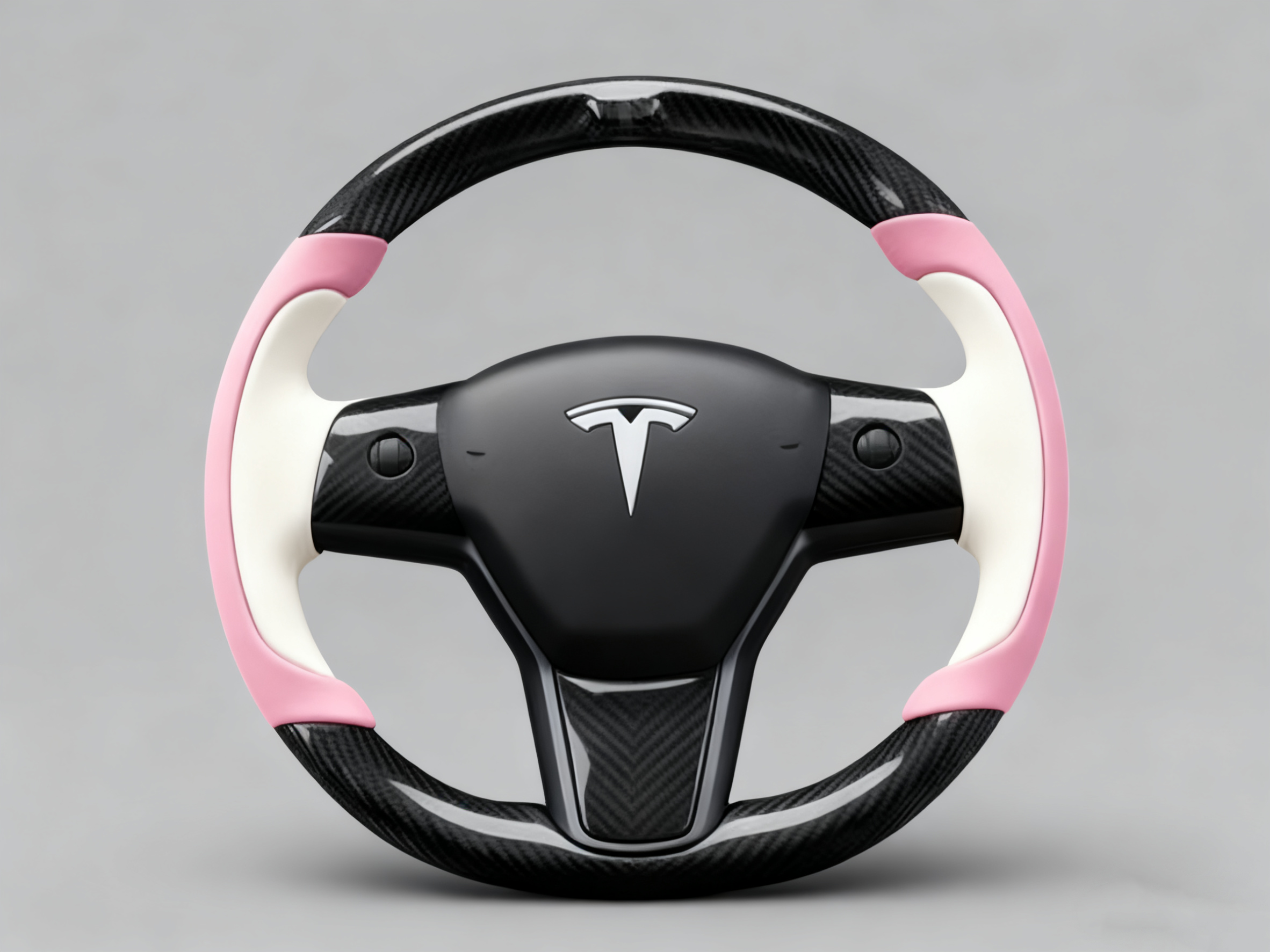 Soft pink and pure white Carbon Fiber Tesla Model Y Steering Wheel-Track Master(2020-2024) Axeco