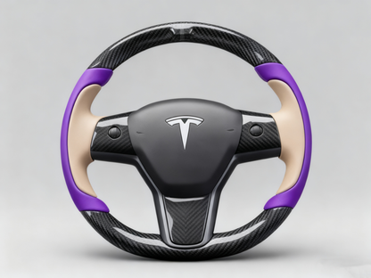 Deep purple and warm brown Carbon Fiber Tesla model 3 Steering Wheel -Track Master(2023.9+) Axeco