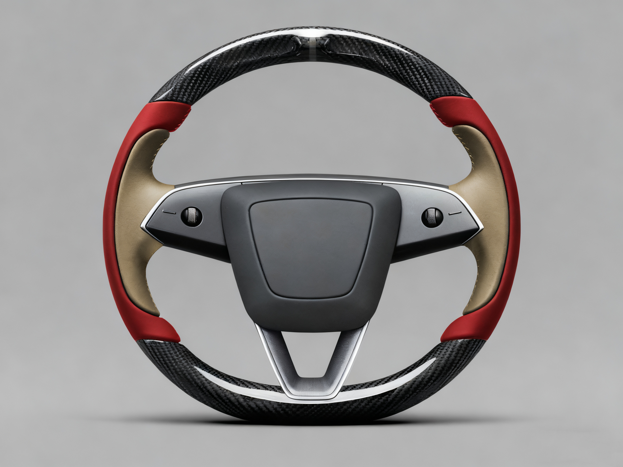 Red and light brown Carbon Fiber Tesla Model Y Juniper Steering Wheel For Lady's -Track Master(2023.9+) Axeco