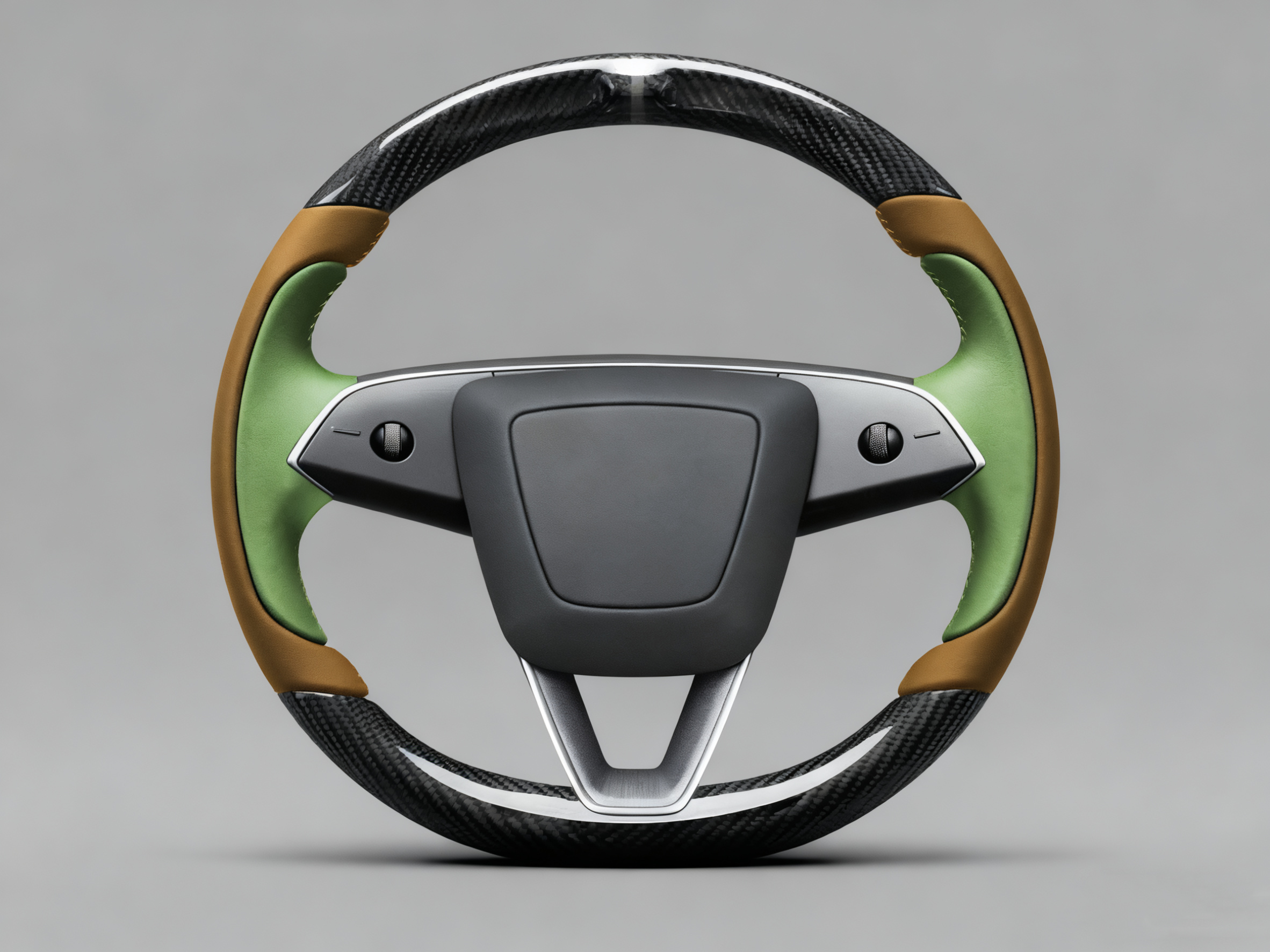 Brown and light green Carbon Fiber Tesla Model Y Juniper Steering Wheel For Lady's -Track Master(2023.9+) Axeco
