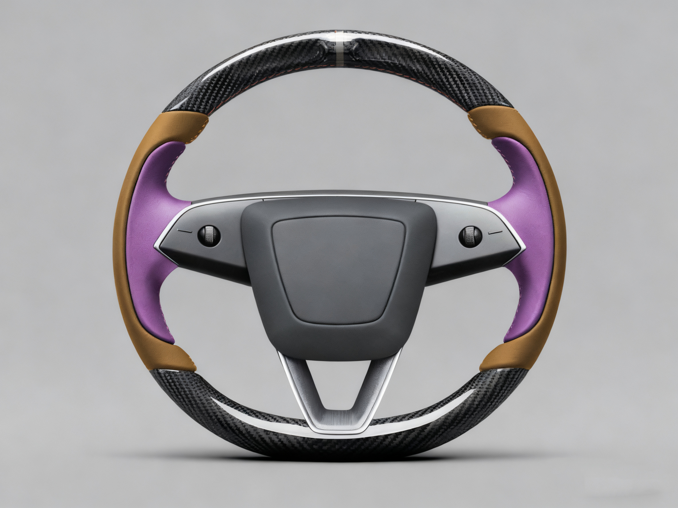 Brown and bright purple Carbon Fiber Tesla Model Y Juniper Steering Wheel For Lady's -Track Master(2023.9+) Axeco