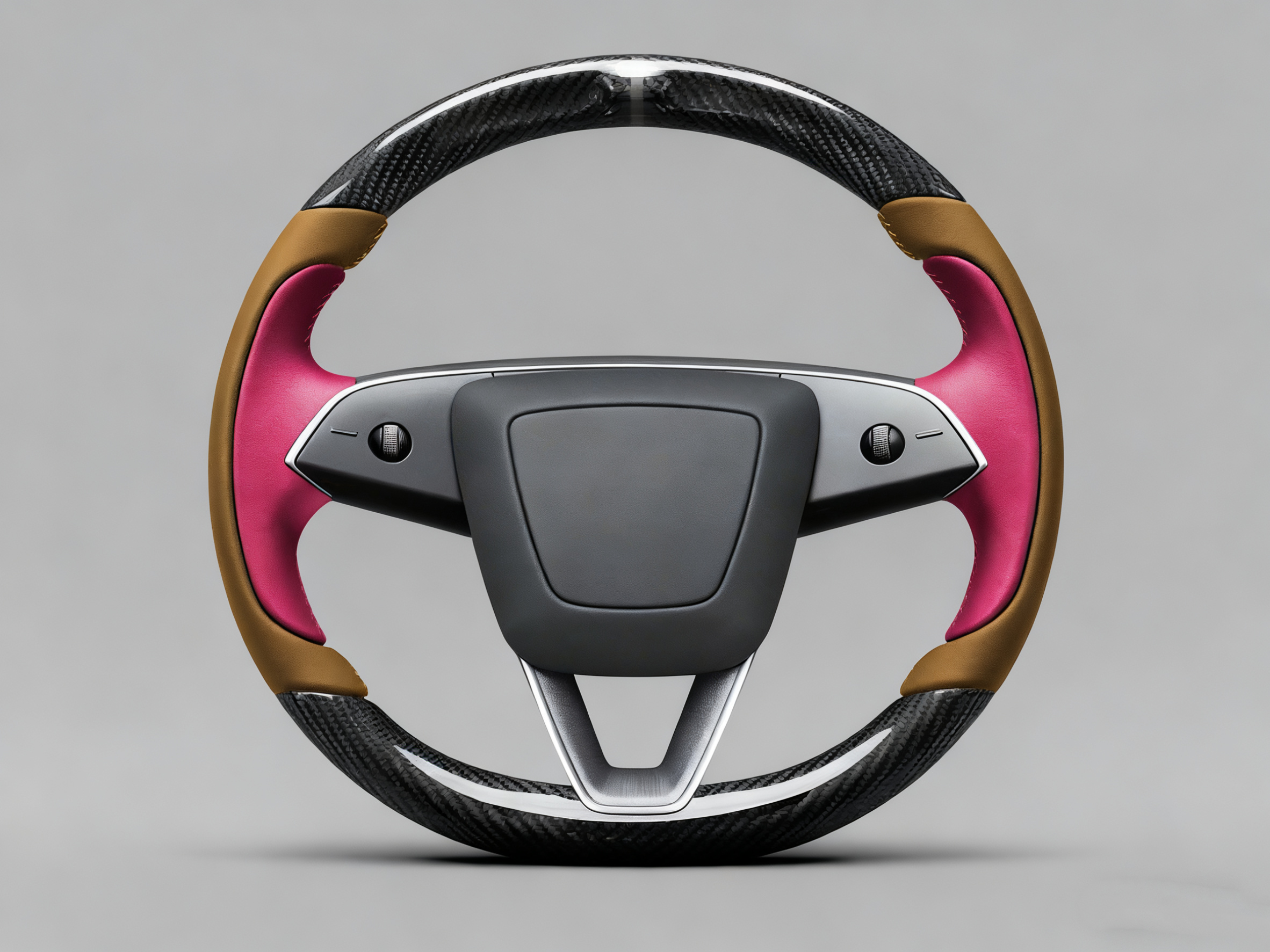 Brown and rose red Carbon Fiber Tesla Model Y Juniper Steering Wheel For Lady's -Track Master(2023.9+) Axeco