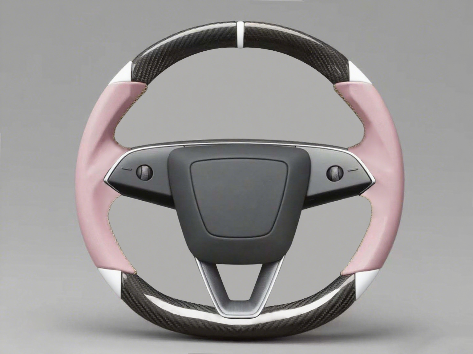 Pink and white Leather Carbon Fiber Customize Tesla Model Y Juniper Steering Wheel - DYNA (2025+) Axeco