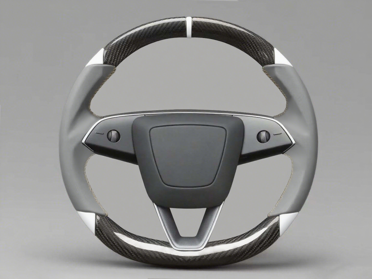 Grey and white Leather Carbon Fiber Customize Tesla Model Y Juniper Steering Wheel - DYNA (2025+) Axeco