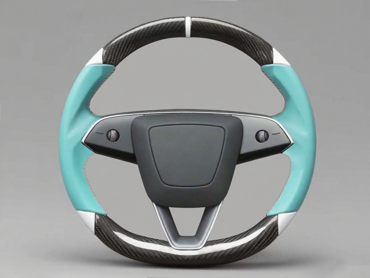 Mint green and white Leather Carbon Fiber Customize Tesla Model Y Juniper Steering Wheel - DYNA (2025+) Axeco