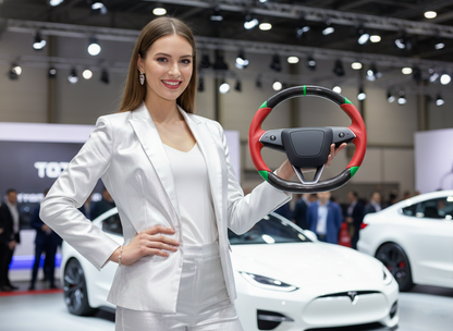 Red and green Carbon Fiber Tesla Model 3 Highland Custom Steering Wheel -DYNA(2023.9)