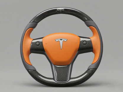 Orange and dark grey Carbon Fiber Tesla Model Y Steering Wheel-Track Master(2020-2024) Axeco