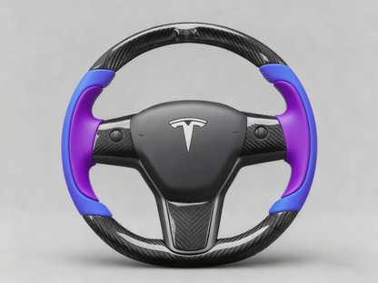 Bright blue and deep purple Carbon Fiber Tesla Model Y Steering Wheel-Track Master(2020-2024) Axeco