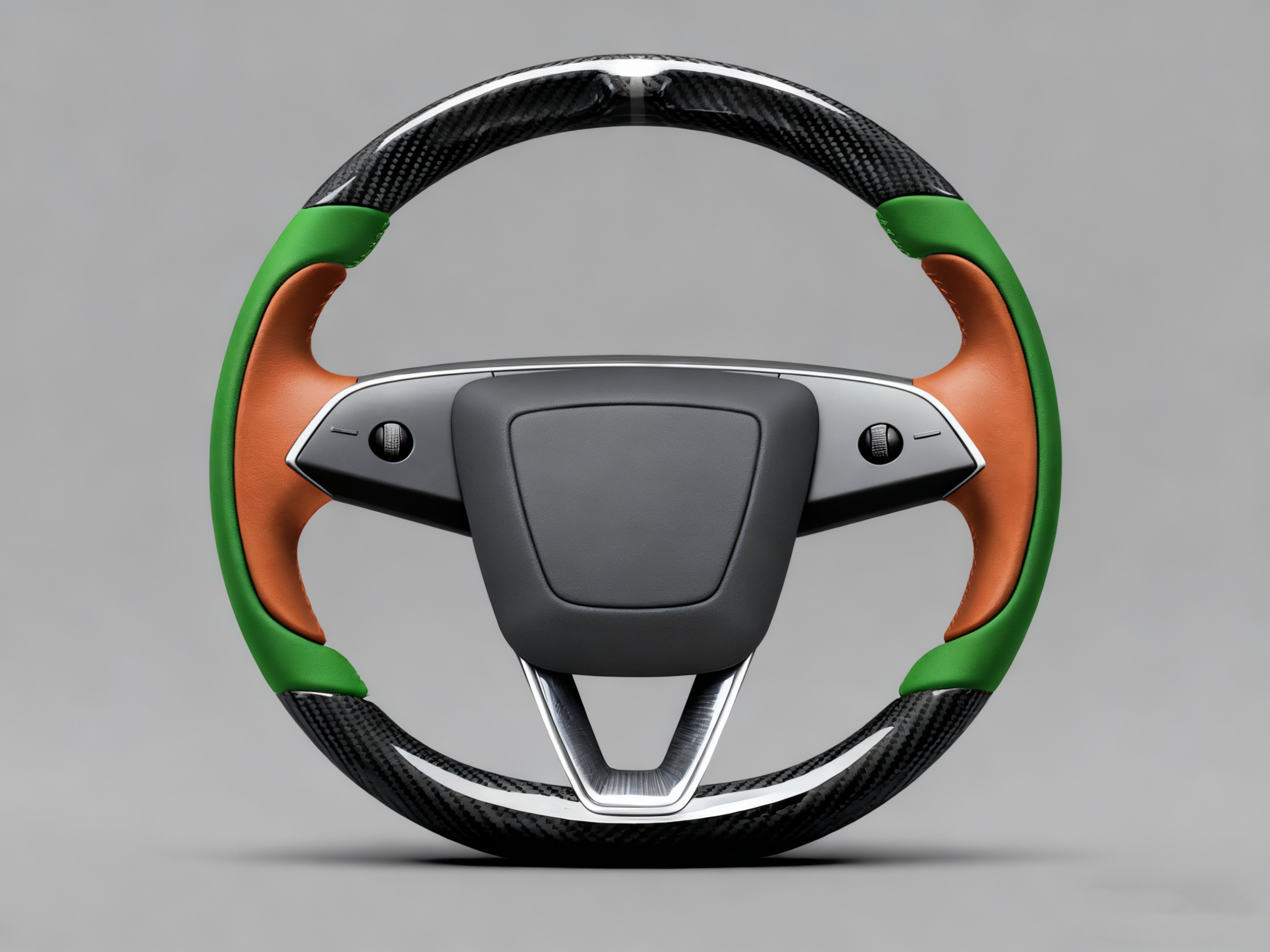 Emerald green and bright orange Carbon Fiber Tesla Model Y Juniper Steering Wheel For Lady's -Track Master(2023.9+) Axeco