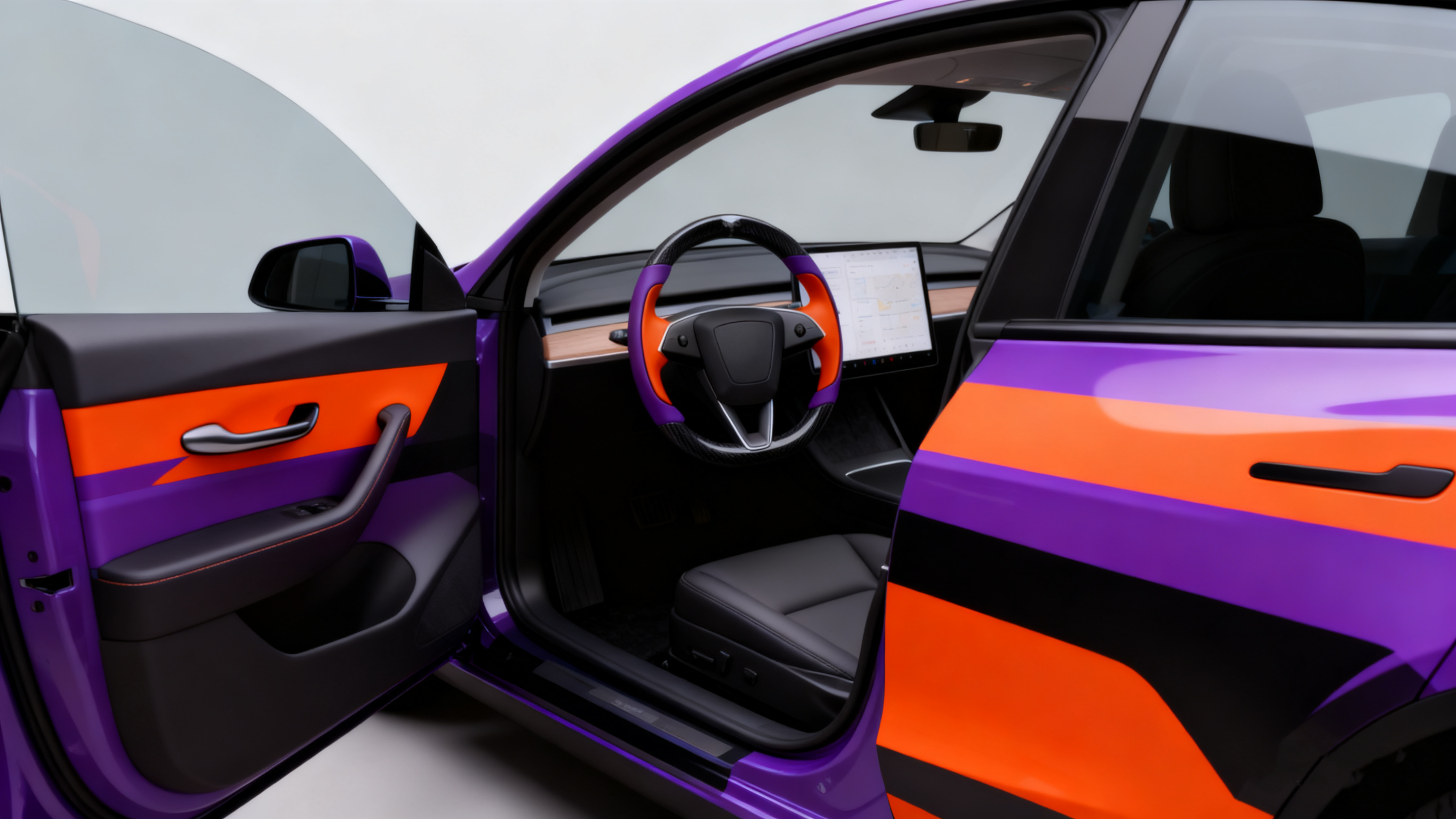 Bright orange and deep purple Carbon Fiber Tesla Model Y Juniper Steering Wheel For Lady's -Track Master(2023.9+) Axeco