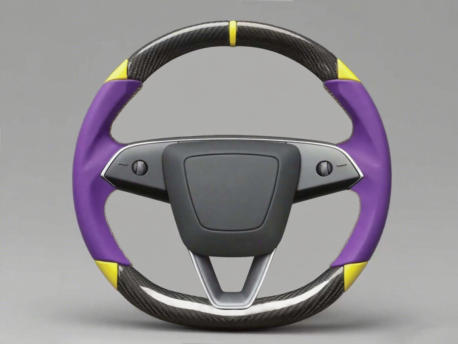 Purple and yellow Leather Carbon Fiber Customize Tesla Model Y Juniper Steering Wheel - DYNA (2025+) Axeco