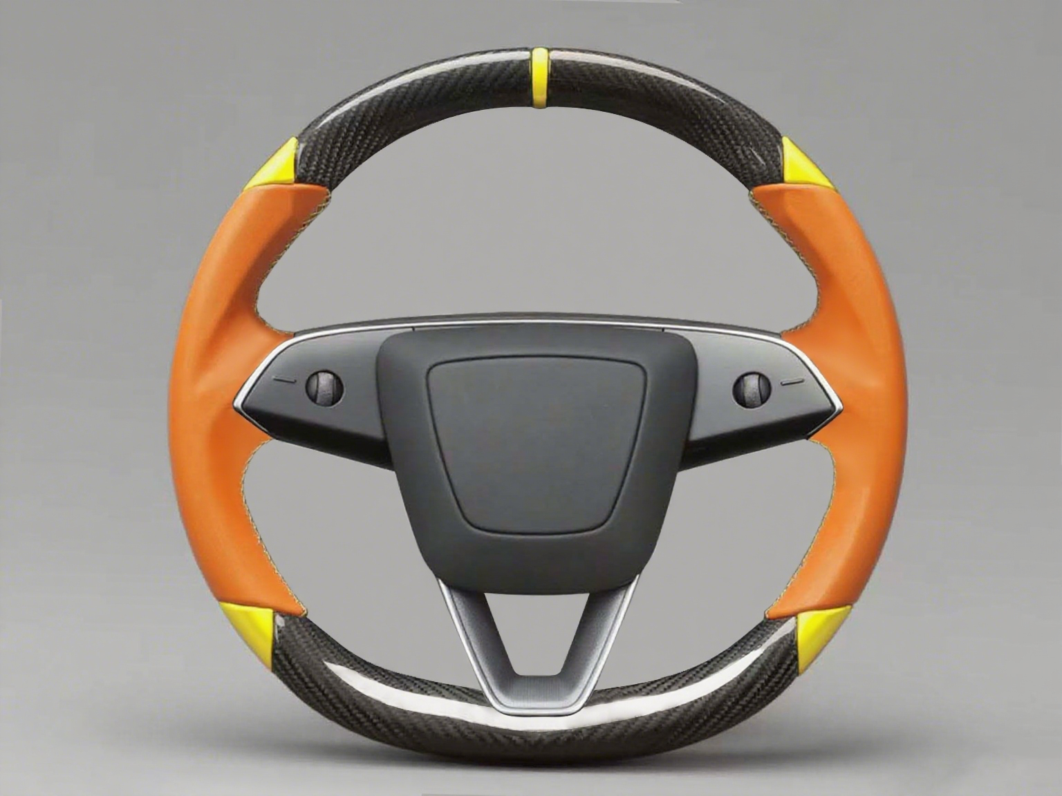 Orange and yellow Leather Carbon Fiber Customize Tesla Model Y Juniper Steering Wheel - DYNA (2025+) Axeco