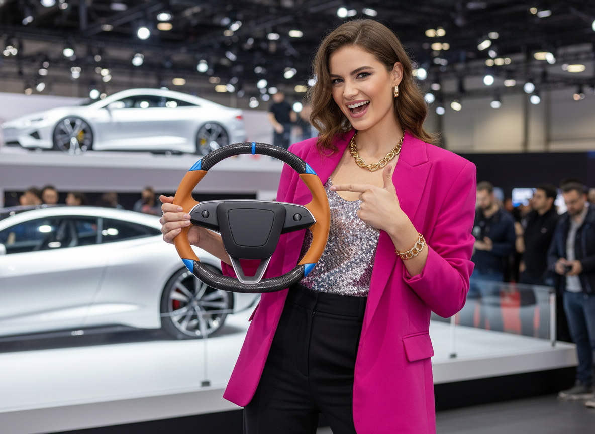 Orange and blue Carbon Fiber Tesla Model 3 Highland Custom Steering Wheel -DYNA(2023.9) Axeco