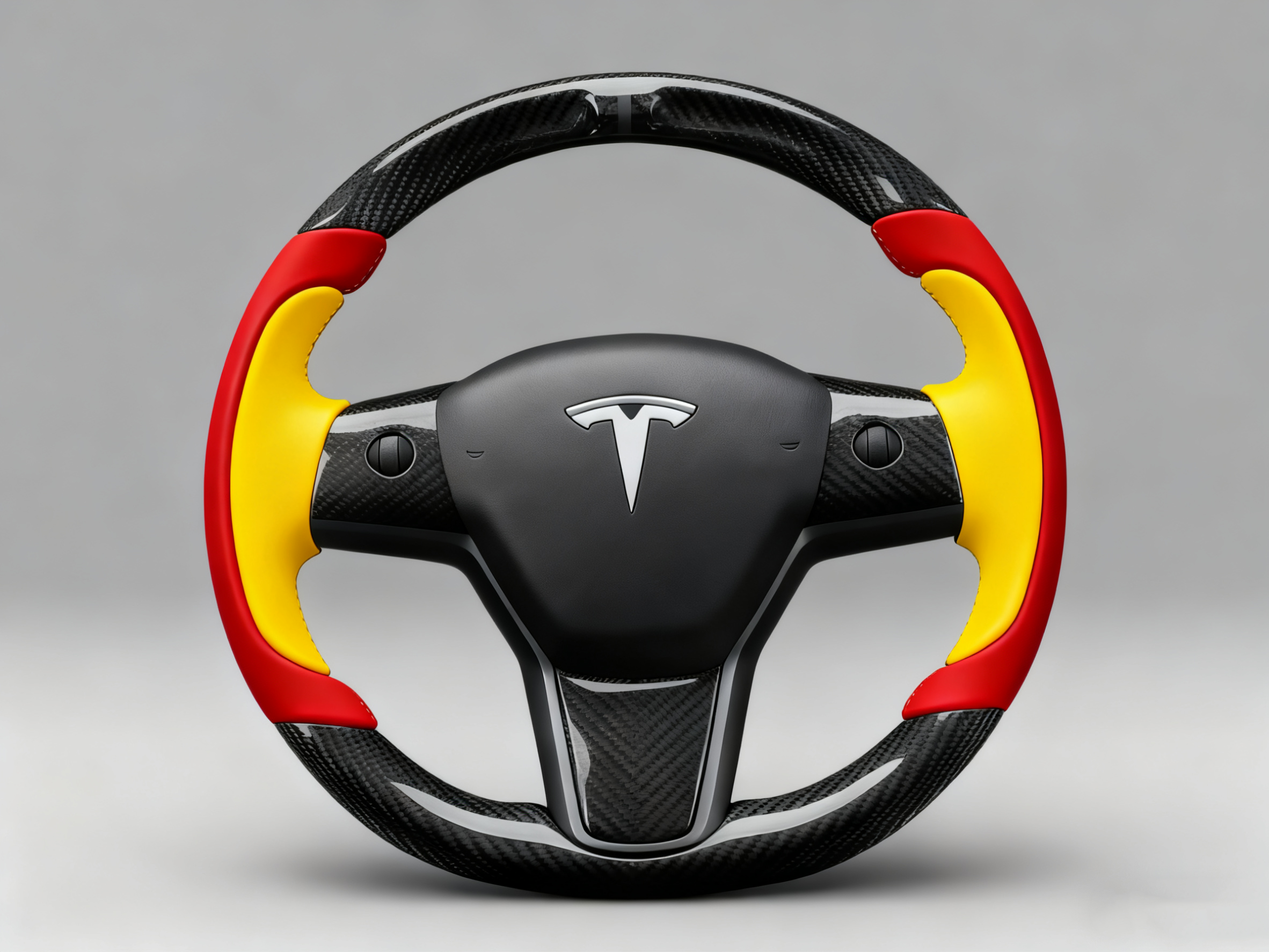 Bright red and bright yellow Carbon Fiber Tesla Model Y Steering Wheel-Track Master(2020-2024) Axeco