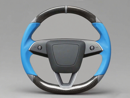 The Blue and the Gray Leather Carbon Fiber Customize Tesla Model Y Juniper Steering Wheel - DYNA (2025+) Axeco