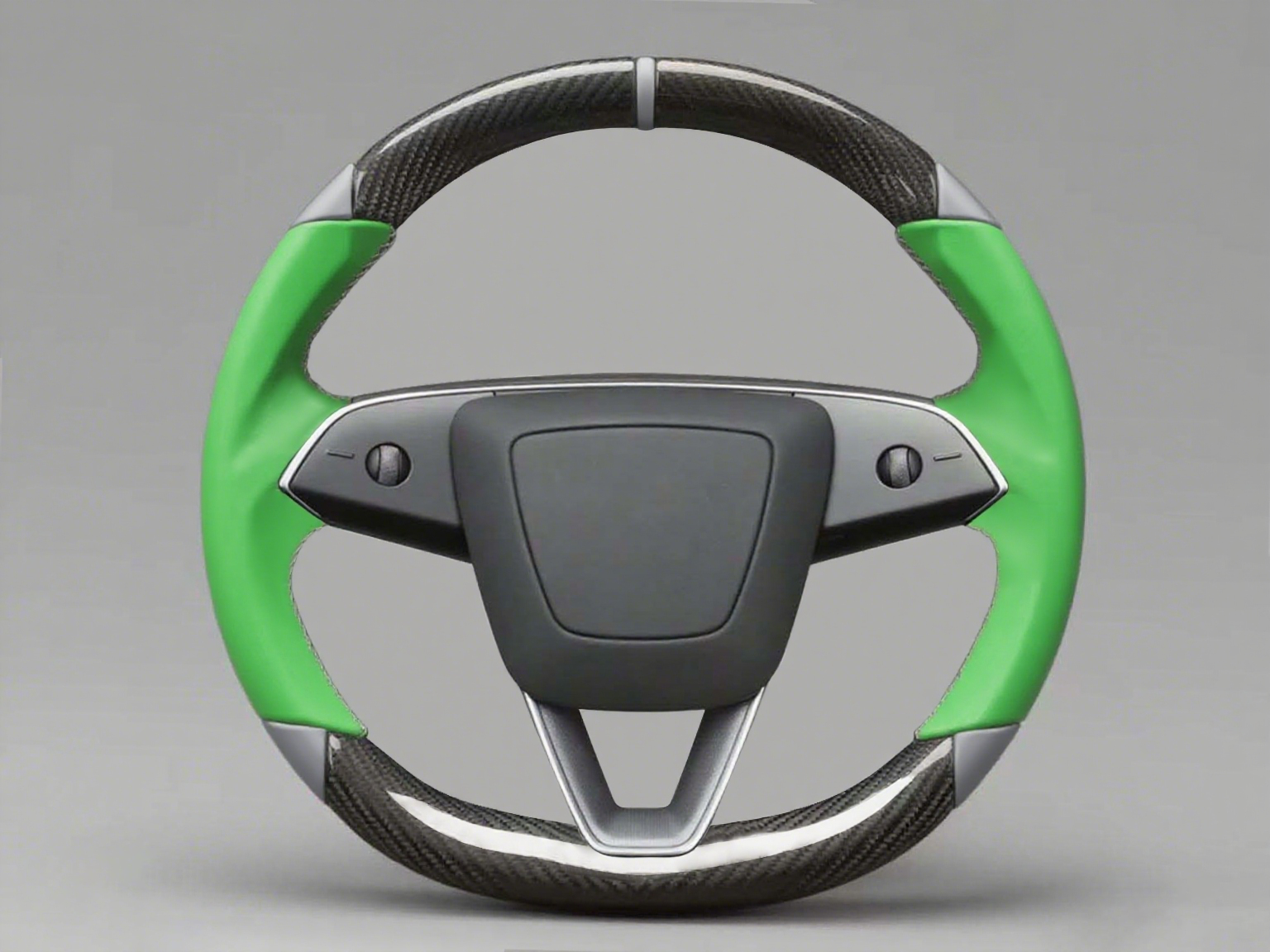 Green and grey Leather Carbon Fiber Customize Tesla Model Y Juniper Steering Wheel - DYNA (2025+) Axeco