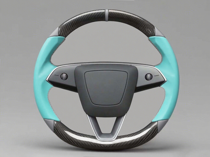 Mint green and ash Leather Carbon Fiber Customize Tesla Model Y Juniper Steering Wheel - DYNA (2025+) Axeco