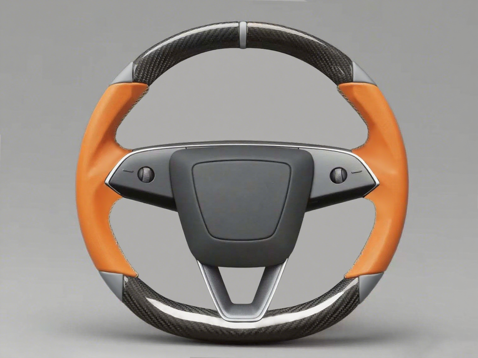 Orange and grey Leather Carbon Fiber Customize Tesla Model Y Juniper Steering Wheel - DYNA (2025+) Axeco