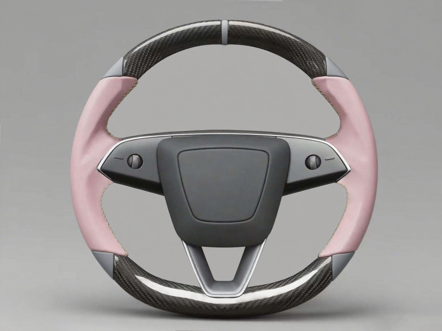 Pink and gray Leather Carbon Fiber Customize Tesla Model Y Juniper Steering Wheel - DYNA (2025+) Axeco