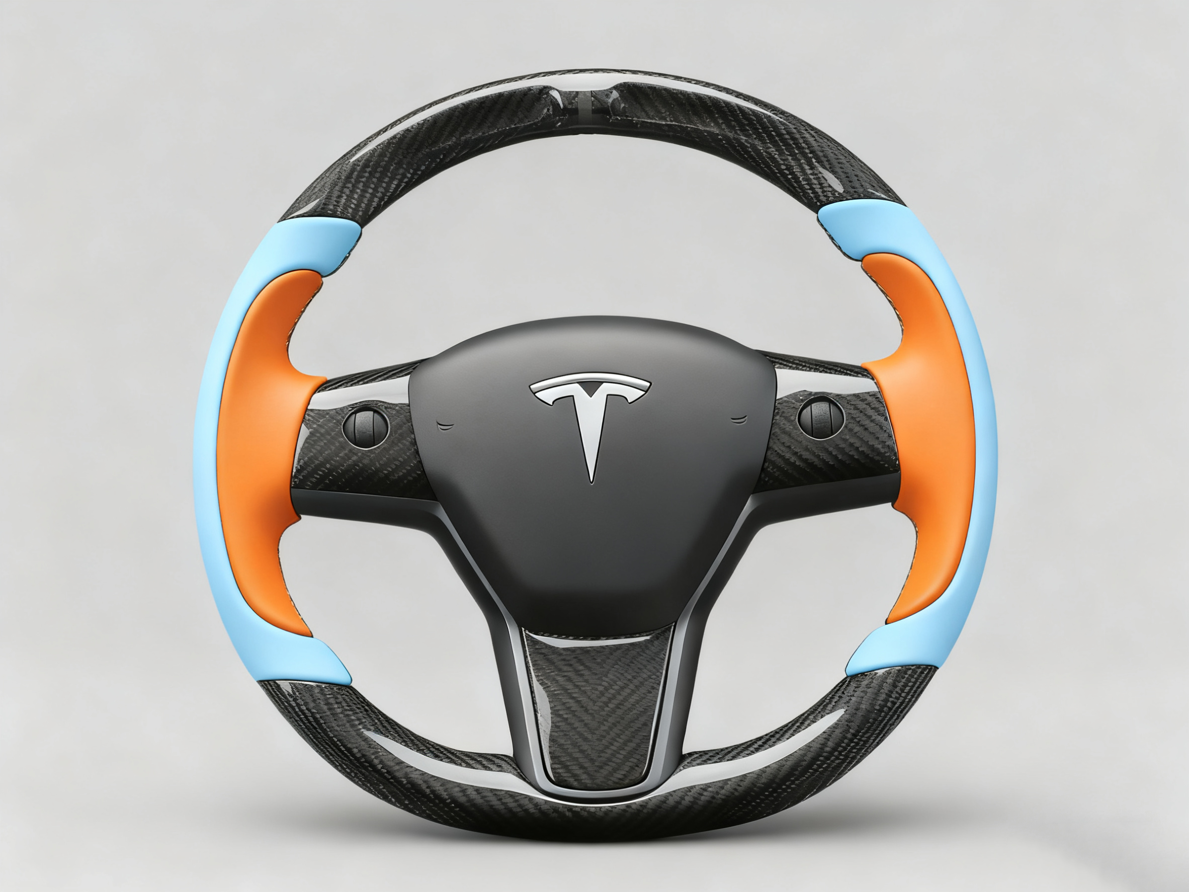 Light blue and bright orange Carbon Fiber Tesla model 3 Steering Wheel -Track Master(2023.9+) Axeco