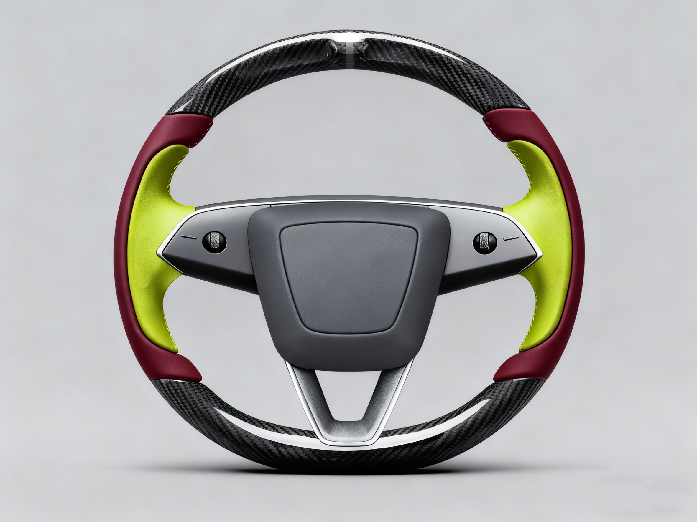 Wine red and bright yellow Carbon Fiber Tesla model 3 highland Steering Wheel -Track Master(2023.9+) Axeco