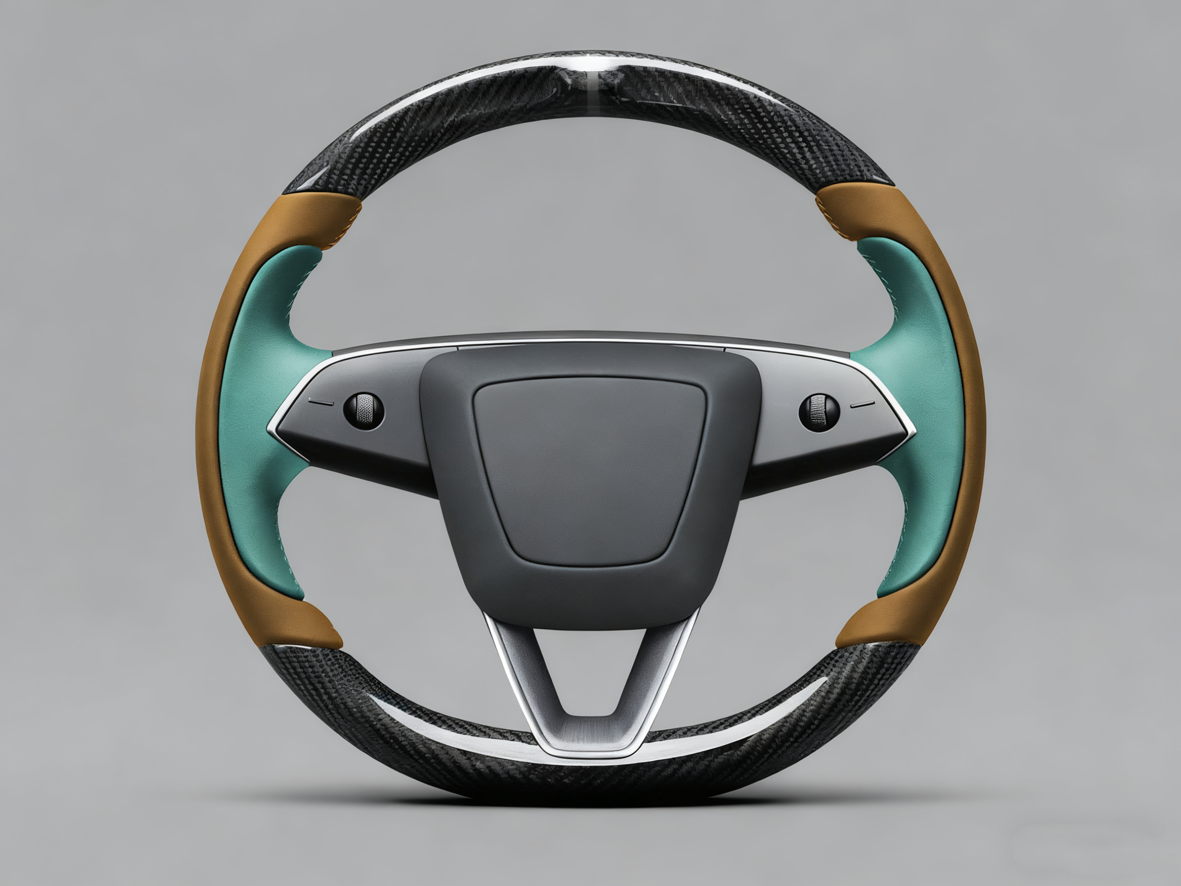 Brown and light blue Carbon Fiber Tesla model 3 highland Steering Wheel -Track Master(2023.9+) Axeco