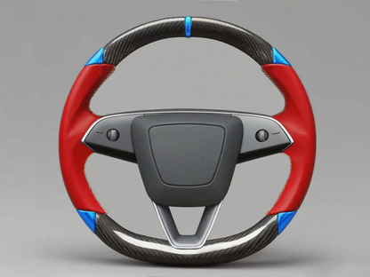 red and blue Carbon Fiber Tesla Model 3 Custom Steering Wheel -DYNA(2017-2023.9) Axeco