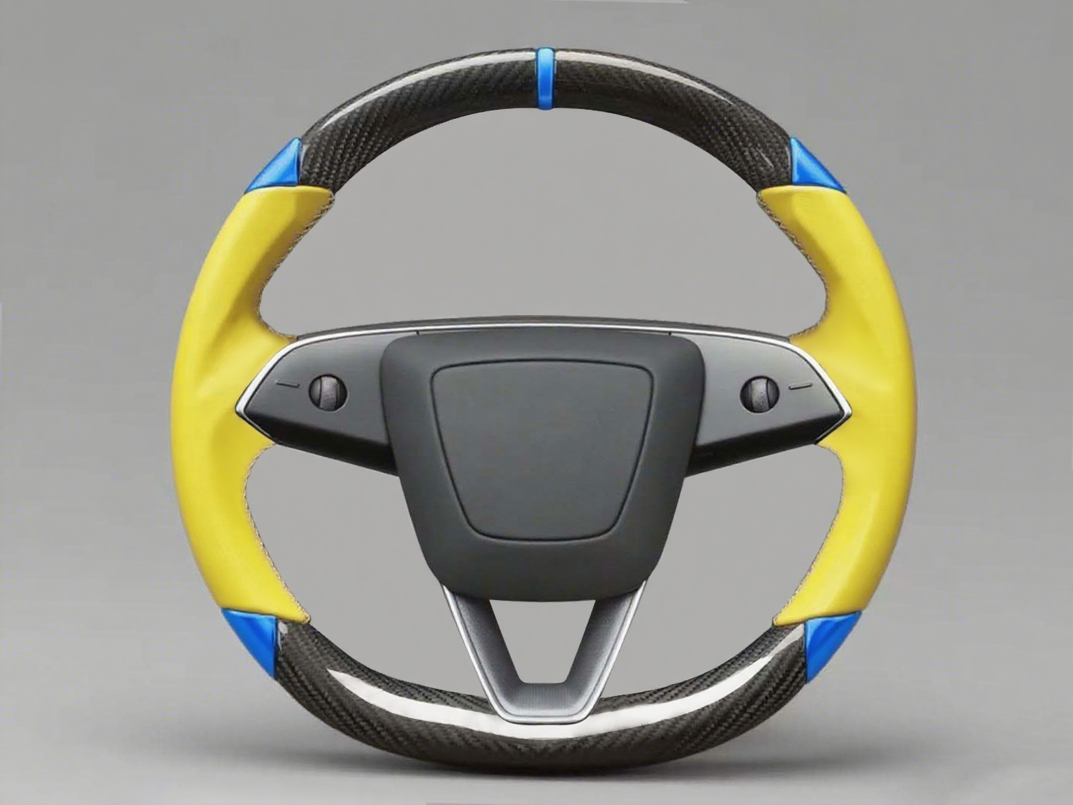 Yellow and blue Carbon Fiber Tesla Model 3 Custom Steering Wheel -DYNA(2017-2023.9) Axeco