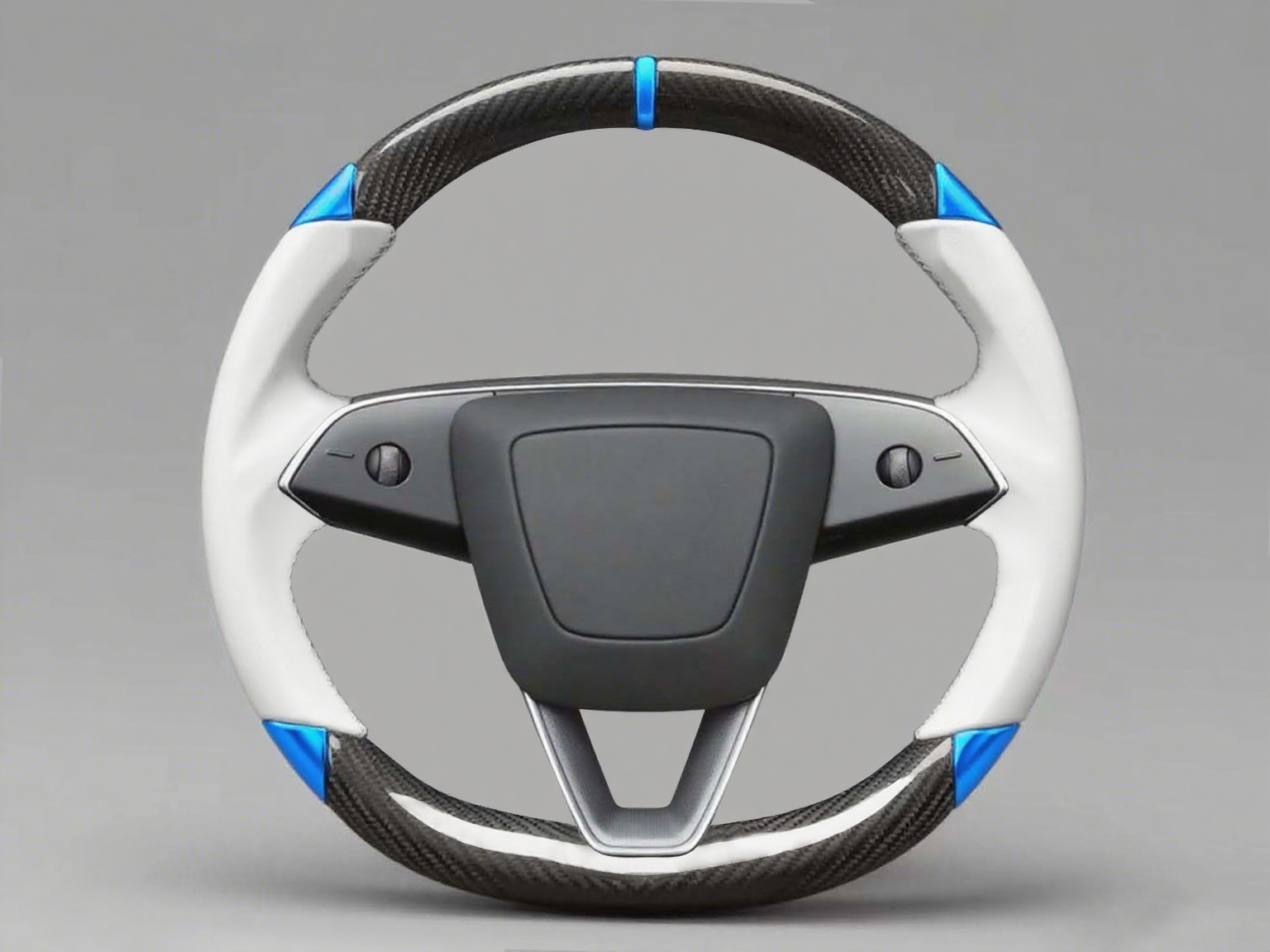 White and blue Carbon Fiber Tesla Model 3 Custom Steering Wheel -DYNA(2017-2023.9) Axeco