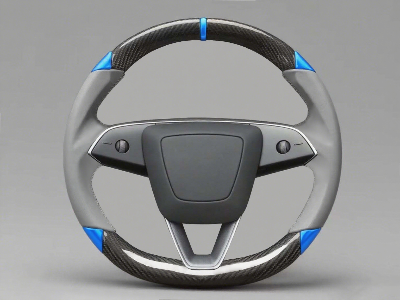 Grey and blue Carbon Fiber Tesla Model 3 Custom Steering Wheel -DYNA(2017-2023.9) Axeco