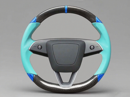 Light blue and bright blue Carbon Fiber Tesla Model 3 Custom Steering Wheel -DYNA(2017-2023.9) Axeco