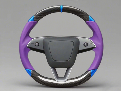 Purple and blue Carbon Fiber Tesla Model 3 Custom Steering Wheel -DYNA(2017-2023.9) Axeco