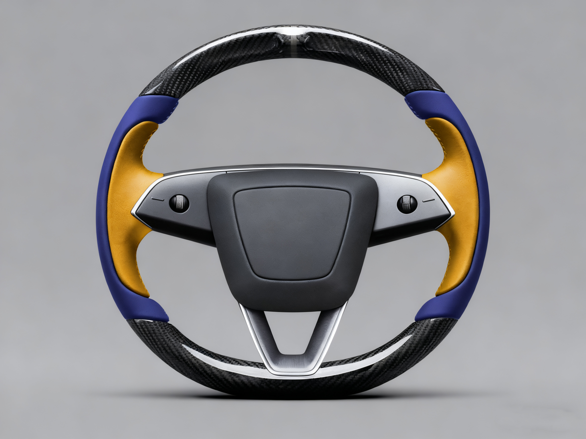 Deep sea blue and warm yellow Carbon Fiber Tesla model 3 highland Steering Wheel -Track Master(2023.9+) Axeco