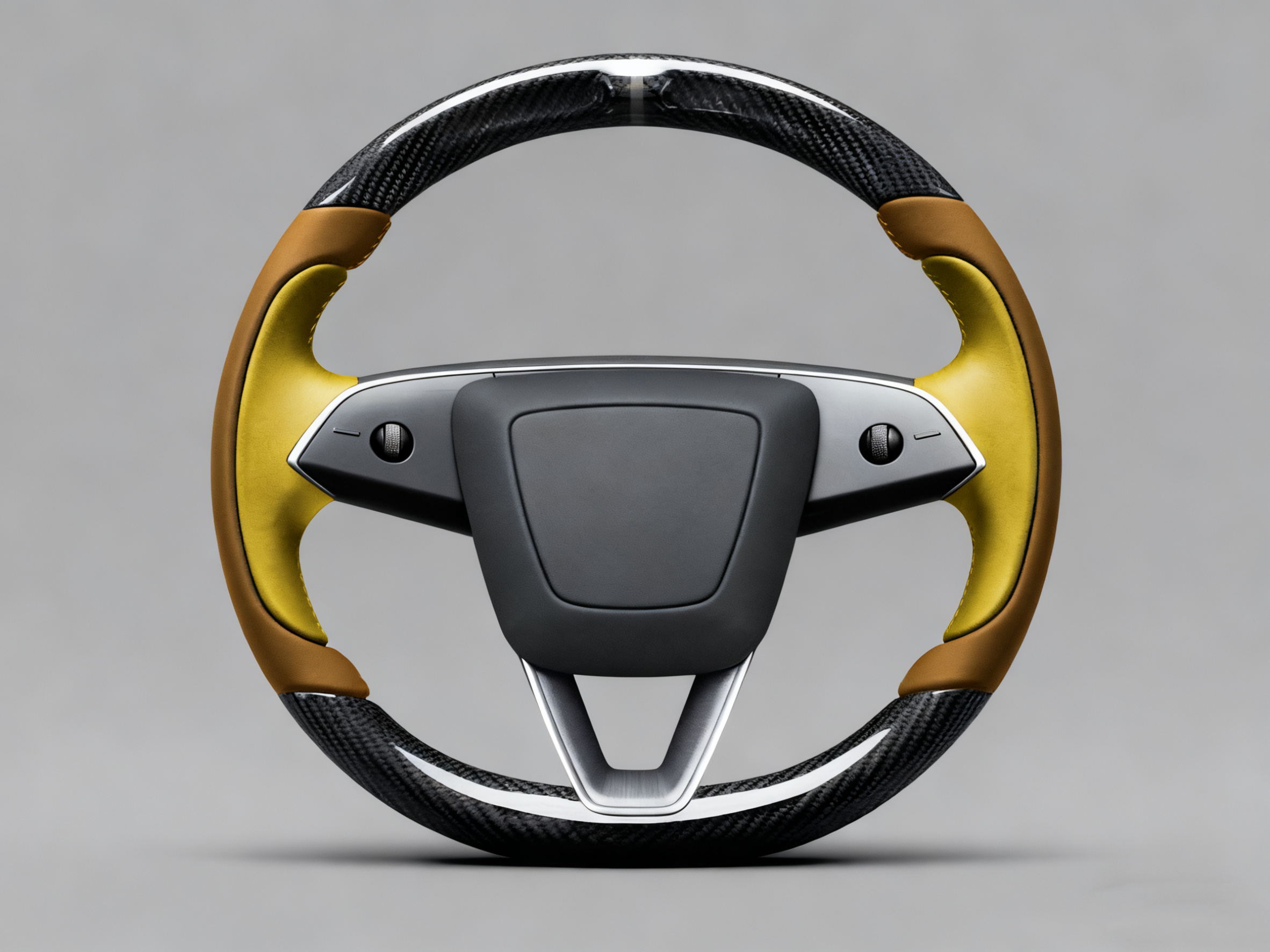 Brown and bright yellow Carbon Fiber Tesla Model Y Juniper Steering Wheel For Lady's -Track Master(2023.9+) Axeco