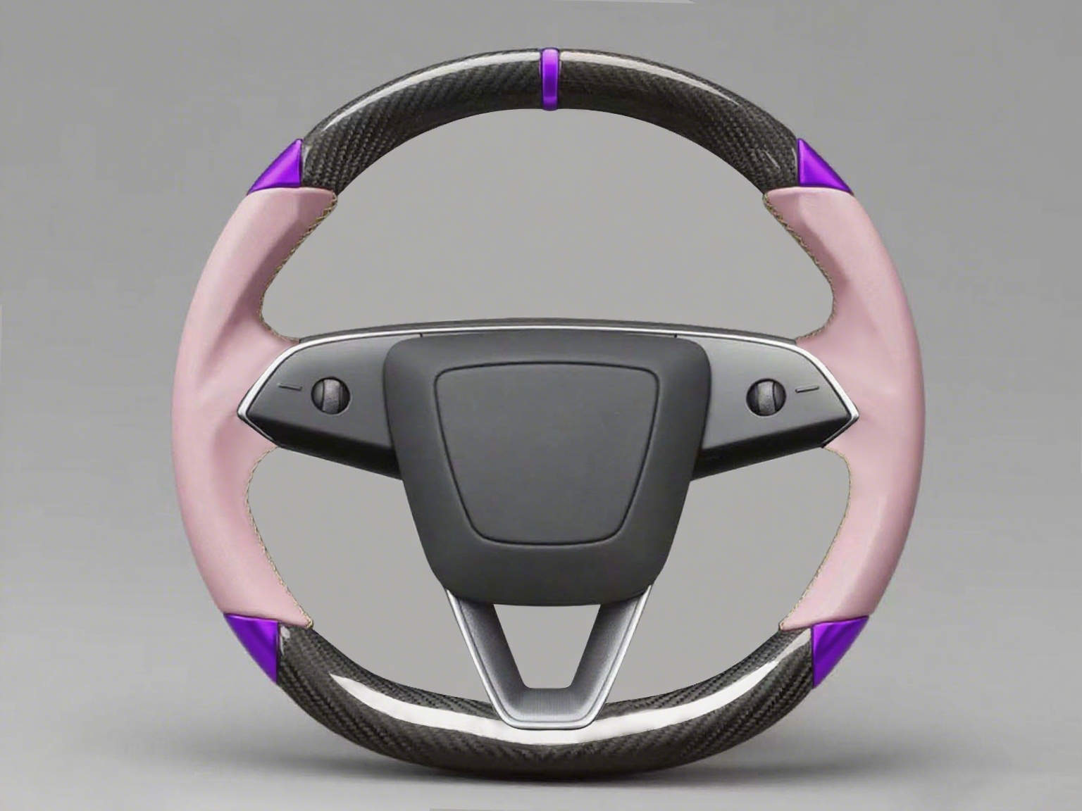 Pink and purple leather black carbon fiber Tesla Model Y steering wheel - DYNA (2020-2024) Axeco