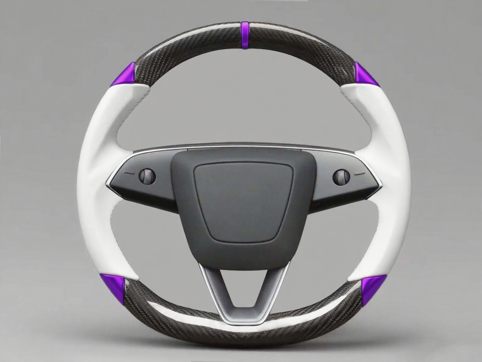 White and purple leather black carbon fiber Tesla Model Y steering wheel - DYNA (2020-2024) Axeco