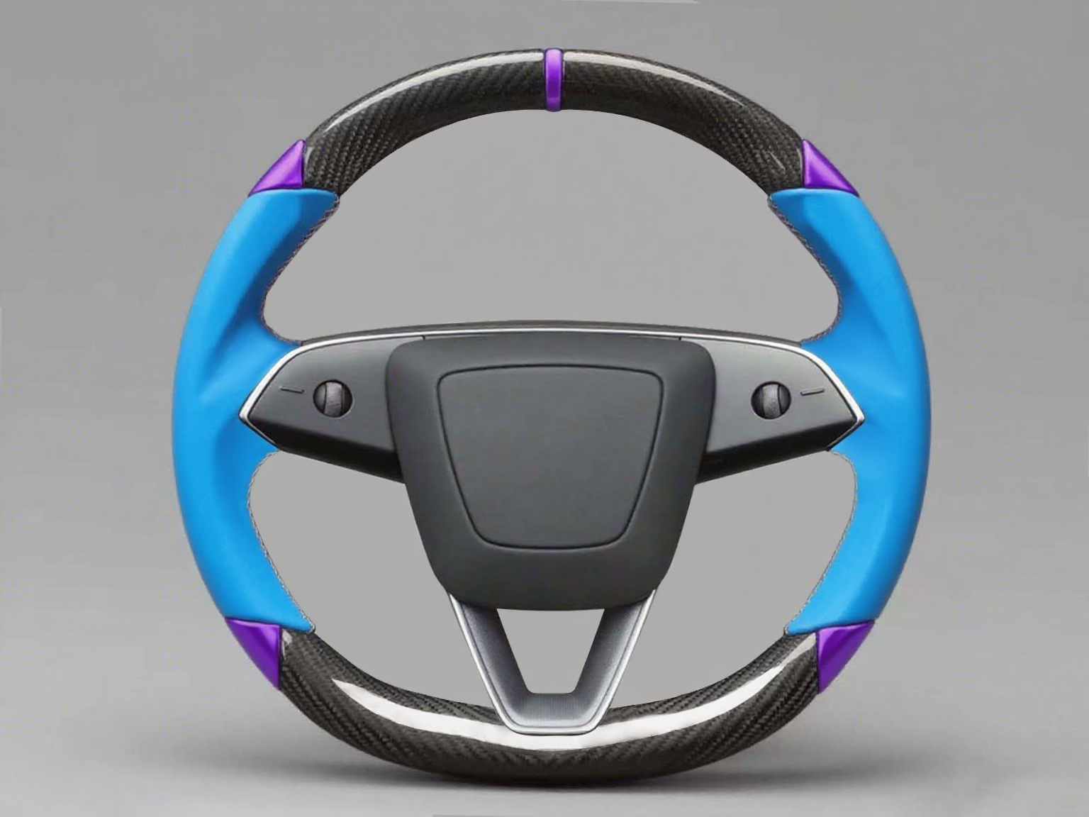 Blue and purple leather black carbon fiber Tesla Model Y steering wheel - DYNA (2020-2024) Axeco