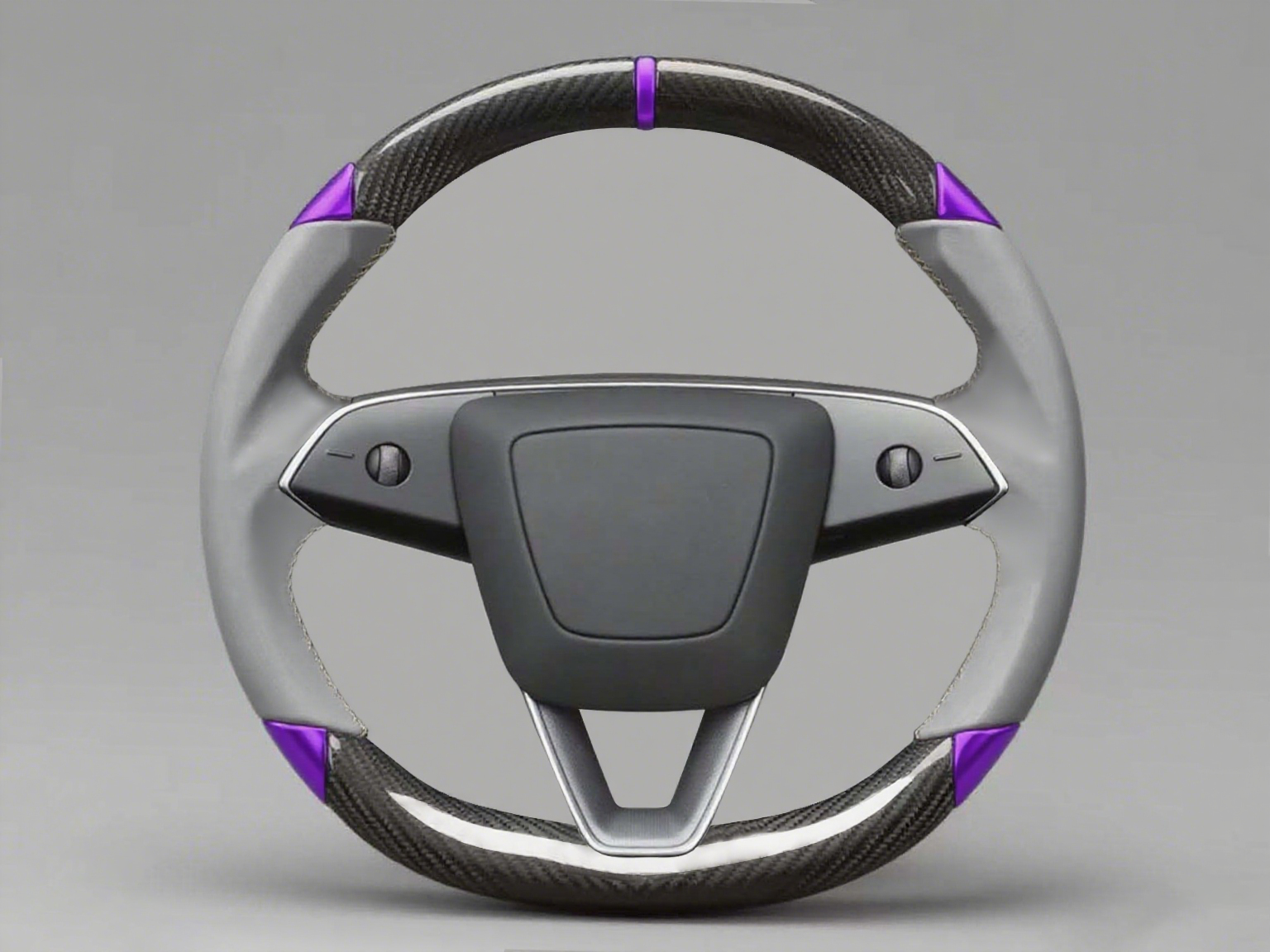 Grey and purple leather black carbon fiber Tesla Model Y steering wheel - DYNA (2020-2024) Axeco
